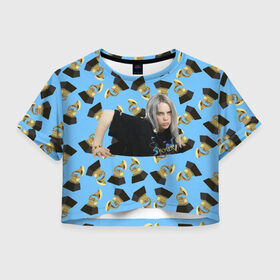 Женская футболка Crop-top 3D с принтом Billie Eilish Grammy в Тюмени, 100% полиэстер | круглая горловина, длина футболки до линии талии, рукава с отворотами | billie | eilish | grammy | айлиш | билли | грэмми