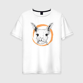 Женская футболка хлопок Oversize с принтом Животное в Тюмени, 100% хлопок | свободный крой, круглый ворот, спущенный рукав, длина до линии бедер
 | альпака | голова | животное | лама | лиса | урод | чб | эмоция