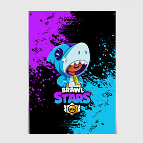 Постер с принтом Brawl Stars Leon Shark в Тюмени, 100% бумага
 | бумага, плотность 150 мг. Матовая, но за счет высокого коэффициента гладкости имеет небольшой блеск и дает на свету блики, но в отличии от глянцевой бумаги не покрыта лаком | brawl stars | crow | game | leon | бравл | бравл стар | бравл старс | ворон | ворона | детская | детям | игра | компьютерная игра | кров | леон | персонаж | развлечение