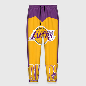 Мужские брюки 3D с принтом Los Angeles Lakers  в Тюмени, 100% полиэстер | манжеты по низу, эластичный пояс регулируется шнурком, по бокам два кармана без застежек, внутренняя часть кармана из мелкой сетки | Тематика изображения на принте: angeles | bryant | kobe | lakers | los | баскетбольный | клуб