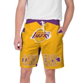Мужские шорты 3D с принтом Los Angeles Lakers в Тюмени,  полиэстер 100% | прямой крой, два кармана без застежек по бокам. Мягкая трикотажная резинка на поясе, внутри которой широкие завязки. Длина чуть выше колен | Тематика изображения на принте: angeles | bryant | kobe | lakers | los | баскетбольный | клуб
