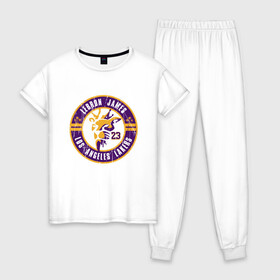 Женская пижама хлопок с принтом Lakers - LeBron James в Тюмени, 100% хлопок | брюки и футболка прямого кроя, без карманов, на брюках мягкая резинка на поясе и по низу штанин | basketball | black | bryant | game | james | kobe | kobebryant | lakers | lebron | los angeles | mamba | nba | rip | slam dunk | баскетбол | баскетболист | брайант | браянт | джеймс | игрок | коби | леброн | лейкерс | лос анджеле