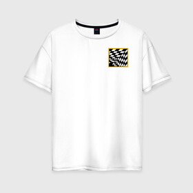 Женская футболка хлопок Oversize с принтом иллюзия в Тюмени, 100% хлопок | свободный крой, круглый ворот, спущенный рукав, длина до линии бедер
 | желтый | иллюзия | клетки | мода | необычно | прикольно | пространство | стильно. | черно белый