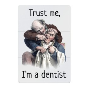 Магнитный плакат 2Х3 с принтом Trust me, Im a dentist в Тюмени, Полимерный материал с магнитным слоем | 6 деталей размером 9*9 см | Тематика изображения на принте: trust me | бутылка | верь мне | винтаж | дантист | день зубного врача | день стоматолога | зуб | зубная фея | зубной врач | зубному | зубному врачу | кепка | кружка | лечение зу | ортодонту | пародонтологу