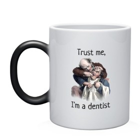 Кружка хамелеон с принтом Trust me, Im a dentist в Тюмени, керамика | меняет цвет при нагревании, емкость 330 мл | trust me | бутылка | верь мне | винтаж | дантист | день зубного врача | день стоматолога | зуб | зубная фея | зубной врач | зубному | зубному врачу | кепка | кружка | лечение зу | ортодонту | пародонтологу