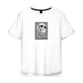 Мужская футболка хлопок Oversize с принтом IN THE FIELD OF FLOWERS в Тюмени, 100% хлопок | свободный крой, круглый ворот, “спинка” длиннее передней части | кости | минимализм | цветы | цвиты | чб | череп | череп человека | черип | черно   белое