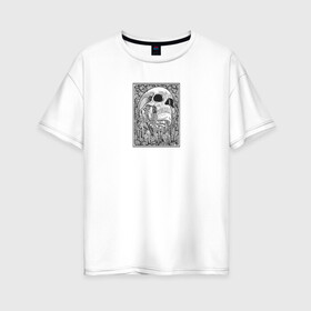 Женская футболка хлопок Oversize с принтом IN THE FIELD OF FLOWERS в Тюмени, 100% хлопок | свободный крой, круглый ворот, спущенный рукав, длина до линии бедер
 | кости | минимализм | цветы | цвиты | чб | череп | череп человека | черип | черно   белое