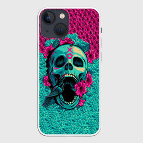 Чехол для iPhone 13 mini с принтом Неоновый череп в Тюмени,  |  | 3d | flowers | music | neon | prints | rock | skull | картинки | майки | мем | мода | музыка | неон | прикол | принты | рок | стиль | тренд | футболки | цветы | череп | яркие | яркость