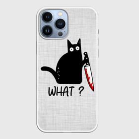 Чехол для iPhone 13 Pro Max с принтом What cat в Тюмени,  |  | Тематика изображения на принте: cat | kitten | knife | what | вопрос | киса | кот | котёнок | кошак | кошка | кровь | нож | удивление | что