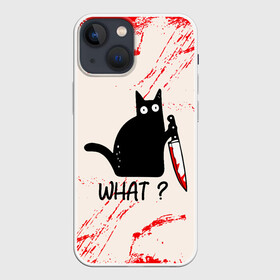 Чехол для iPhone 13 mini с принтом What cat в Тюмени,  |  | cat | kitten | knife | what | вопрос | киса | кот | котёнок | кошак | кошка | кровь | нож | удивление | что