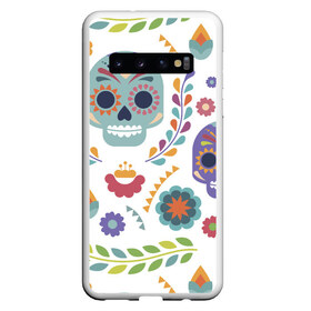 Чехол для Samsung Galaxy S10 с принтом Мексиканские мотивы в Тюмени, Силикон | Область печати: задняя сторона чехла, без боковых панелей | Тематика изображения на принте: день мёртвых. череп | мексика | мексиканский | мексиканское | цветок | цветы | черепа