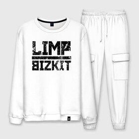 Мужской костюм хлопок с принтом LIMP BIZKIT в Тюмени, 100% хлопок | на свитшоте круглая горловина, мягкая резинка по низу. Брюки заужены к низу, на них два вида карманов: два “обычных” по бокам и два объемных, с клапанами, расположенные ниже линии бедра. Брюки с мягкой трикотажной резинкой на поясе и по низу штанин. В поясе для дополнительного комфорта — широкие завязки | Тематика изображения на принте: dj lethal | limp bizkit | rock | джон отто | лимп бизкит | майк смит | музыка | роб уотерс | рок | сэм риверс | терри бальзамо | уэс борланд | фред дёрст