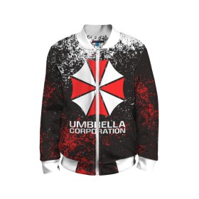 Детский бомбер 3D с принтом UMBRELLA CORP в Тюмени, 100% полиэстер | застегивается на молнию, по бокам два кармана без застежек, мягкие манжеты, по низу бомбера и на воротнике — эластичная резинка | ada wong | biohazard | leon | nemesis | project resistance | raccoon city | re2 | resident evil 2 | rpd | stars | umbrella | ада вонг | амбрелла | немесис | ужасы