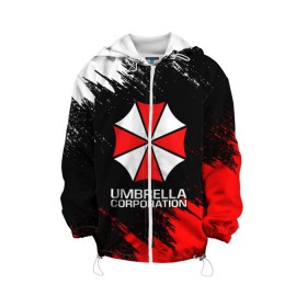 Детская куртка 3D с принтом UMBRELLA CORP в Тюмени, 100% полиэстер | застежка — молния, подол и капюшон оформлены резинкой с фиксаторами, по бокам — два кармана без застежек, один потайной карман на груди, плотность верхнего слоя — 90 г/м2; плотность флисового подклада — 260 г/м2 | Тематика изображения на принте: ada wong | biohazard | leon | nemesis | project resistance | raccoon city | re2 | resident evil 2 | rpd | stars | umbrella | ада вонг | амбрелла | немесис | ужасы