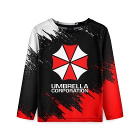 Детский лонгслив 3D с принтом UMBRELLA CORP в Тюмени, 100% полиэстер | длинные рукава, круглый вырез горловины, полуприлегающий силуэт
 | ada wong | biohazard | leon | nemesis | project resistance | raccoon city | re2 | resident evil 2 | rpd | stars | umbrella | ада вонг | амбрелла | немесис | ужасы