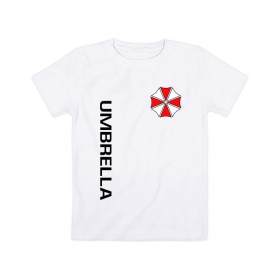 Детская футболка хлопок с принтом UMBRELLA CORP(+спина) в Тюмени, 100% хлопок | круглый вырез горловины, полуприлегающий силуэт, длина до линии бедер | Тематика изображения на принте: ada wong | biohazard | leon | nemesis | project resistance | raccoon city | re2 | resident evil 2 | rpd | stars | umbrella | ада вонг | амбрелла | немесис | ужасы