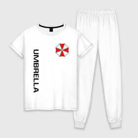 Женская пижама хлопок с принтом UMBRELLA CORP(+спина) в Тюмени, 100% хлопок | брюки и футболка прямого кроя, без карманов, на брюках мягкая резинка на поясе и по низу штанин | ada wong | biohazard | leon | nemesis | project resistance | raccoon city | re2 | resident evil 2 | rpd | stars | umbrella | ада вонг | амбрелла | немесис | ужасы