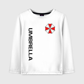 Детский лонгслив хлопок с принтом UMBRELLA CORP(+спина) в Тюмени, 100% хлопок | круглый вырез горловины, полуприлегающий силуэт, длина до линии бедер | ada wong | biohazard | leon | nemesis | project resistance | raccoon city | re2 | resident evil 2 | rpd | stars | umbrella | ада вонг | амбрелла | немесис | ужасы