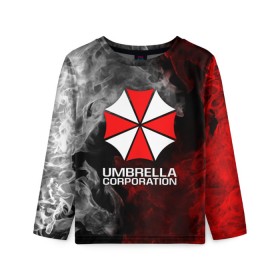 Детский лонгслив 3D с принтом UMBRELLA CORP в Тюмени, 100% полиэстер | длинные рукава, круглый вырез горловины, полуприлегающий силуэт
 | ada wong | biohazard | leon | nemesis | project resistance | raccoon city | re2 | resident evil 2 | rpd | stars | umbrella | ада вонг | амбрелла | немесис | ужасы