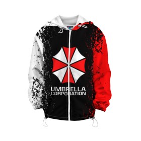 Детская куртка 3D с принтом UMBRELLA CORP в Тюмени, 100% полиэстер | застежка — молния, подол и капюшон оформлены резинкой с фиксаторами, по бокам — два кармана без застежек, один потайной карман на груди, плотность верхнего слоя — 90 г/м2; плотность флисового подклада — 260 г/м2 | Тематика изображения на принте: ada wong | biohazard | leon | nemesis | project resistance | raccoon city | re2 | resident evil 2 | rpd | stars | umbrella | ада вонг | амбрелла | немесис | ужасы