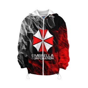 Детская куртка 3D с принтом UMBRELLA CORP в Тюмени, 100% полиэстер | застежка — молния, подол и капюшон оформлены резинкой с фиксаторами, по бокам — два кармана без застежек, один потайной карман на груди, плотность верхнего слоя — 90 г/м2; плотность флисового подклада — 260 г/м2 | ada wong | biohazard | leon | nemesis | project resistance | raccoon city | re2 | resident evil 2 | rpd | stars | umbrella | ада вонг | амбрелла | немесис | ужасы