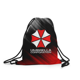 Рюкзак-мешок 3D с принтом UMBRELLA CORP в Тюмени, 100% полиэстер | плотность ткани — 200 г/м2, размер — 35 х 45 см; лямки — толстые шнурки, застежка на шнуровке, без карманов и подкладки | ada wong | biohazard | leon | nemesis | project resistance | raccoon city | re2 | resident evil 2 | rpd | stars | umbrella | ада вонг | амбрелла | немесис | ужасы