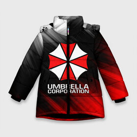 Зимняя куртка для девочек 3D с принтом UMBRELLA CORP в Тюмени, ткань верха — 100% полиэстер; подклад — 100% полиэстер, утеплитель — 100% полиэстер. | длина ниже бедра, удлиненная спинка, воротник стойка и отстегивающийся капюшон. Есть боковые карманы с листочкой на кнопках, утяжки по низу изделия и внутренний карман на молнии. 

Предусмотрены светоотражающий принт на спинке, радужный светоотражающий элемент на пуллере молнии и на резинке для утяжки. | ada wong | biohazard | leon | nemesis | project resistance | raccoon city | re2 | resident evil 2 | rpd | stars | umbrella | ада вонг | амбрелла | немесис | ужасы