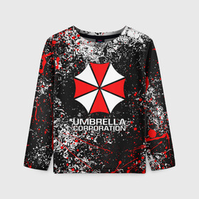 Детский лонгслив 3D с принтом UMBRELLA CORP | АМБРЕЛЛА КОРП (Z) в Тюмени, 100% полиэстер | длинные рукава, круглый вырез горловины, полуприлегающий силуэт
 | ada wong | biohazard | leon | nemesis | project resistance | raccoon city | re2 | resident evil 2 | rpd | stars | umbrella | ада вонг | амбрелла | немесис | ужасы