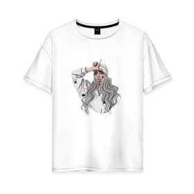 Женская футболка хлопок Oversize с принтом Billie Eilish в Тюмени, 100% хлопок | свободный крой, круглый ворот, спущенный рукав, длина до линии бедер
 | billie eilish | билли айлишь | девушка | милая девушка | певица | человек