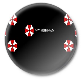 Значок с принтом Umbrella Corporation в Тюмени,  металл | круглая форма, металлическая застежка в виде булавки | Тематика изображения на принте: апокалипсис | зла | зомби | обитель | твирус