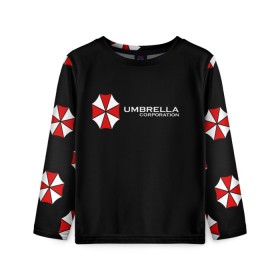 Детский лонгслив 3D с принтом Umbrella Corporation в Тюмени, 100% полиэстер | длинные рукава, круглый вырез горловины, полуприлегающий силуэт
 | апокалипсис | зла | зомби | обитель | твирус