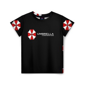 Детская футболка 3D с принтом Umbrella Corporation в Тюмени, 100% гипоаллергенный полиэфир | прямой крой, круглый вырез горловины, длина до линии бедер, чуть спущенное плечо, ткань немного тянется | Тематика изображения на принте: апокалипсис | зла | зомби | обитель | твирус