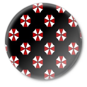 Значок с принтом Umbrella Corporation в Тюмени,  металл | круглая форма, металлическая застежка в виде булавки | Тематика изображения на принте: апокалипсис | зла | зомби | обитель | твирус