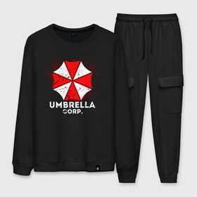 Мужской костюм хлопок с принтом UMBRELLA CORP в Тюмени, 100% хлопок | на свитшоте круглая горловина, мягкая резинка по низу. Брюки заужены к низу, на них два вида карманов: два “обычных” по бокам и два объемных, с клапанами, расположенные ниже линии бедра. Брюки с мягкой трикотажной резинкой на поясе и по низу штанин. В поясе для дополнительного комфорта — широкие завязки | ada wong | biohazard | leon | nemesis | project resistance | raccoon city | re2 | resident evil 2 | rpd | stars | umbrella | ада вонг | амбрелла | немесис | ужасы