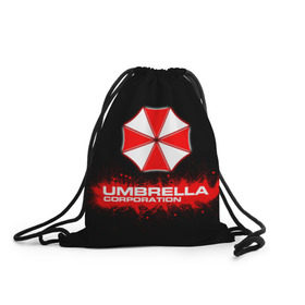 Рюкзак-мешок 3D с принтом Umbrella Corporation в Тюмени, 100% полиэстер | плотность ткани — 200 г/м2, размер — 35 х 45 см; лямки — толстые шнурки, застежка на шнуровке, без карманов и подкладки | corporation | umbrella | umbrella corporation | амбрела | амбрелла корпорейшн | военная корпорация | корпорация | фармацевтическая корпорация