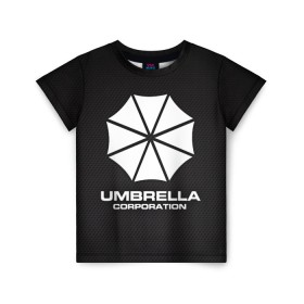 Детская футболка 3D с принтом Umbrella Corporation в Тюмени, 100% гипоаллергенный полиэфир | прямой крой, круглый вырез горловины, длина до линии бедер, чуть спущенное плечо, ткань немного тянется | corporation | umbrella | umbrella corporation | амбрела | амбрелла корпорейшн | военная корпорация | корпорация | фармацевтическая корпорация