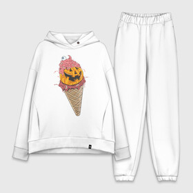 Женский костюм хлопок Oversize с принтом Pumpkin IceCream в Тюмени,  |  | helloween | ice cream | icecream | pumpkin | глаз | глазурь | еда | крем | мороженое | рожок | тыква | улыбка
