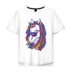 Мужская футболка хлопок Oversize с принтом Rasta Unicorn в Тюмени, 100% хлопок | свободный крой, круглый ворот, “спинка” длиннее передней части | bob | bobmarley | dreadlocks | horse | rasta | unicorn | боб марли | дредлок | дредлоки | дреды | единорог | лошадь | раста | растаман | цвет