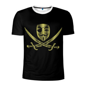 Мужская футболка 3D спортивная с принтом Анонимус Пират в Тюмени, 100% полиэстер с улучшенными характеристиками | приталенный силуэт, круглая горловина, широкие плечи, сужается к линии бедра | anonymous | v   значит вендетта | анонимус | анонимусы | вендетта | гай фокс | гая фокса | женскую | купить | маска | маска v | мужскую | пират | пирата | с анонимусом | с маской | с пиратом | хакер | хактивизм