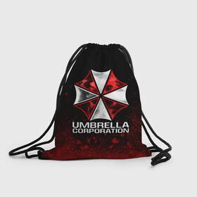 Рюкзак-мешок 3D с принтом UMBRELLA CORP в Тюмени, 100% полиэстер | плотность ткани — 200 г/м2, размер — 35 х 45 см; лямки — толстые шнурки, застежка на шнуровке, без карманов и подкладки | Тематика изображения на принте: ada wong | biohazard | leon | nemesis | project resistance | raccoon city | re2 | resident evil 2 | rpd | stars | umbrella | ада вонг | амбрелла | немесис | ужасы