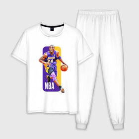 Мужская пижама хлопок с принтом NBA (Kobe Bryant) в Тюмени, 100% хлопок | брюки и футболка прямого кроя, без карманов, на брюках мягкая резинка на поясе и по низу штанин
 | Тематика изображения на принте: 08 | 24 | 8 | angeles | basketball | bryant | gigi | goat | kobe | lakers | legend | logo | los | mamba | nba | rip | sport | баскетбол | брайант | коби | легенда | мамба | спорт