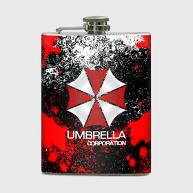 Фляга с принтом UMBRELLA CORP в Тюмени, металлический корпус | емкость 0,22 л, размер 125 х 94 мм. Виниловая наклейка запечатывается полностью | Тематика изображения на принте: biohazard | biohazard 7 | crocodile | fang | game | hand | monster | new umbrella | resident evil | resident evil 7 | umbrella | umbrella corp | umbrella corporation | zombie | обитель