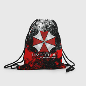 Рюкзак-мешок 3D с принтом UMBRELLA CORP в Тюмени, 100% полиэстер | плотность ткани — 200 г/м2, размер — 35 х 45 см; лямки — толстые шнурки, застежка на шнуровке, без карманов и подкладки | Тематика изображения на принте: biohazard | biohazard 7 | crocodile | fang | game | hand | monster | new umbrella | resident evil | resident evil 7 | umbrella | umbrella corp | umbrella corporation | zombie | обитель