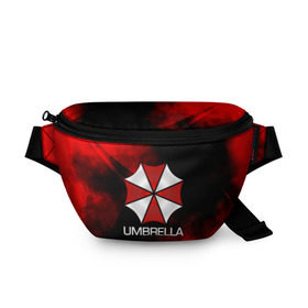 Поясная сумка 3D с принтом UMBRELLA CORP в Тюмени, 100% полиэстер | плотная ткань, ремень с регулируемой длиной, внутри несколько карманов для мелочей, основное отделение и карман с обратной стороны сумки застегиваются на молнию | biohazard | biohazard 7 | crocodile | fang | game | hand | monster | new umbrella | resident evil | resident evil 7 | umbrella | umbrella corp | umbrella corporation | zombie | обитель