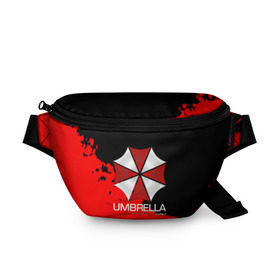 Поясная сумка 3D с принтом UMBRELLA CORP в Тюмени, 100% полиэстер | плотная ткань, ремень с регулируемой длиной, внутри несколько карманов для мелочей, основное отделение и карман с обратной стороны сумки застегиваются на молнию | biohazard | biohazard 7 | crocodile | fang | game | hand | monster | new umbrella | resident evil | resident evil 7 | umbrella | umbrella corp | umbrella corporation | zombie | обитель