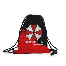 Рюкзак-мешок 3D с принтом UMBRELLA CORP в Тюмени, 100% полиэстер | плотность ткани — 200 г/м2, размер — 35 х 45 см; лямки — толстые шнурки, застежка на шнуровке, без карманов и подкладки | Тематика изображения на принте: biohazard | biohazard 7 | crocodile | fang | game | hand | monster | new umbrella | resident evil | resident evil 7 | umbrella | umbrella corp | umbrella corporation | zombie | обитель