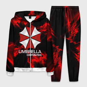 Мужской костюм 3D с принтом UMBRELLA CORP в Тюмени, 100% полиэстер | Манжеты и пояс оформлены тканевой резинкой, двухслойный капюшон со шнурком для регулировки, карманы спереди | biohazard | biohazard 7 | crocodile | fang | game | hand | monster | new umbrella | resident evil | resident evil 7 | umbrella | umbrella corp | umbrella corporation | zombie | обитель