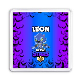 Магнит 55*55 с принтом Brawl stars leon оборотень в Тюмени, Пластик | Размер: 65*65 мм; Размер печати: 55*55 мм | Тематика изображения на принте: bea | bib | brawl stars | crow | el brown | leon | max | nita | sally leon | shark | акула | биа | биби | бравл старс | ворон | игра | леон | макс | нита | оборотень | салли леон | сэлли леон | шарк | эл браун