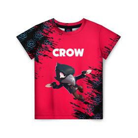 Детская футболка 3D с принтом BRAWL STARS CROW. в Тюмени, 100% гипоаллергенный полиэфир | прямой крой, круглый вырез горловины, длина до линии бедер, чуть спущенное плечо, ткань немного тянется | Тематика изображения на принте: bea | bibi | brawl stars | colt | crow | el brown | leon | leon shark | max | nita | sally leon | shark | акула | беа | берли | биби | бравл старс | браун | ворон | кольт | леон | леон акула | макс | нита | шелли