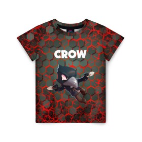 Детская футболка 3D с принтом BRAWL STARS CROW. в Тюмени, 100% гипоаллергенный полиэфир | прямой крой, круглый вырез горловины, длина до линии бедер, чуть спущенное плечо, ткань немного тянется | Тематика изображения на принте: bea | bibi | brawl stars | colt | crow | el brown | leon | leon shark | max | nita | sally leon | shark | акула | беа | берли | биби | бравл старс | браун | ворон | кольт | леон | леон акула | макс | нита | шелли